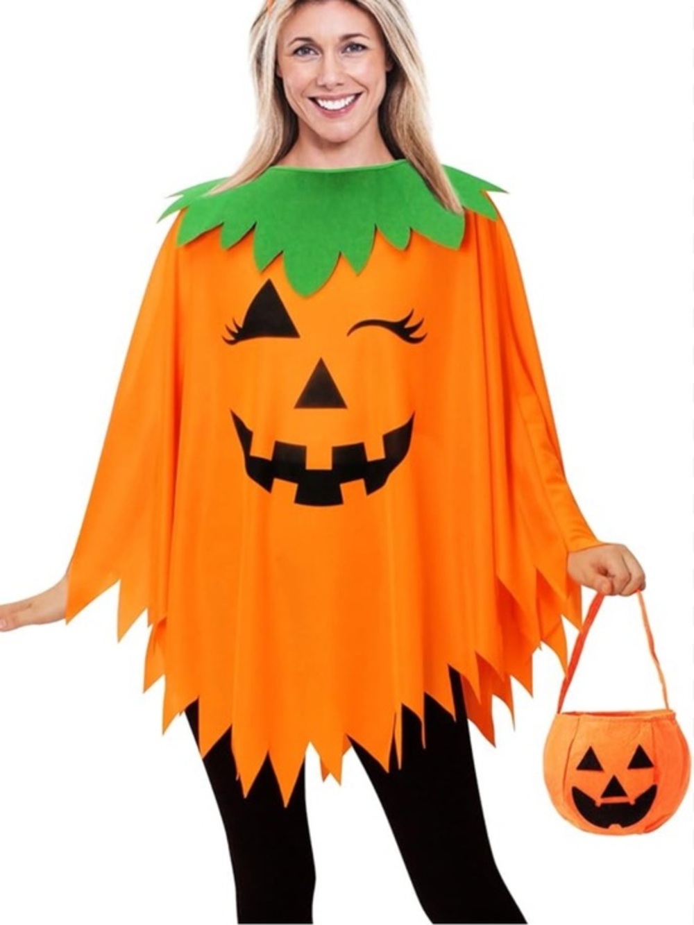 Halloween pumpkin costume poncho for women one size